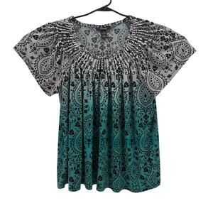 Style & Co Green White Motif Polyester Spandex Sleeveless Blouse Womens 2X Shirt